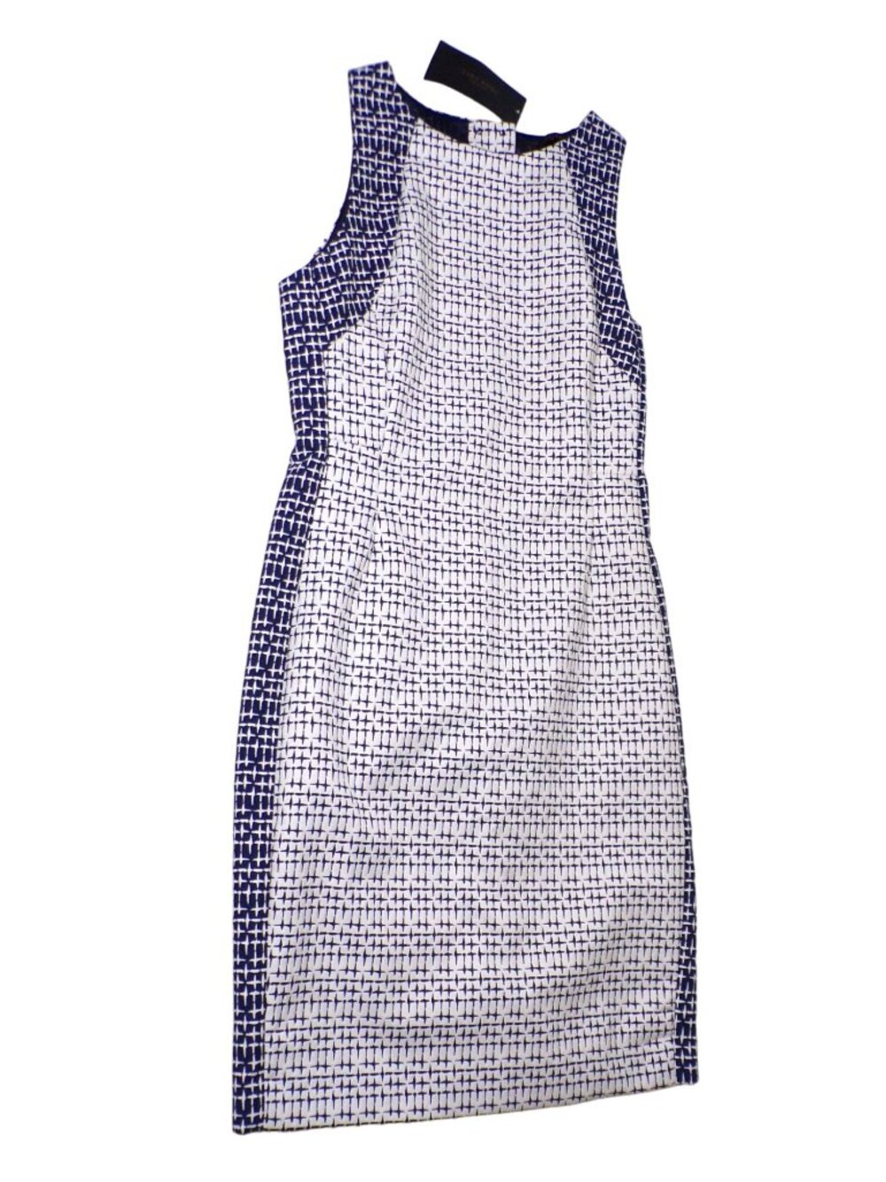 🆕ZARA Cut-Out Back Sleeveless Sheath Dress Navy Blue Off-White Print Medium - Picture 9 of 12